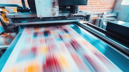 Fototapeta premium Close-up view of a large format printer in action.