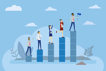 teamwork grow together in business. minimalist concept above chart. grow together collaborate or mentor. help team to grow together.