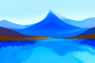 Abstract blue mountain watercolor digital painting illustration