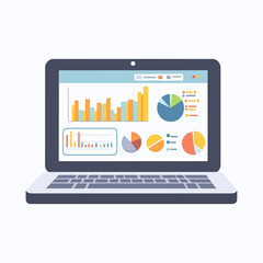 Laptop Displaying Business Data Analysis Graphs and Charts