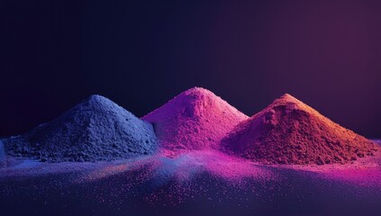 Holi Powdered Dye Piles Of Paint Neon Colors Burst on Dark Background for Holi Festival Festive Celebration