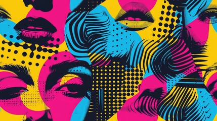 Abstract colorful pop art faces pattern
