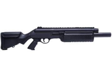 A tactical pump-action shotgun isolated on PNG
