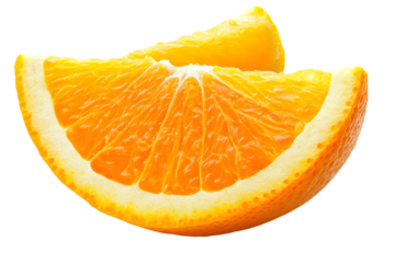 Fresh orange slices. Two segments of a vibrant orange, displaying the juicy interior