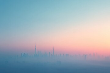 smog-filled urban skyline under dull overcast sky blending shades of gray and brown with minimalistic composition emphasizing