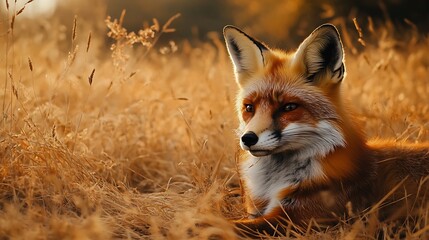 Obraz premium A fox lying on a soft pillow inside a wooden cabin, minimal cozy