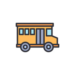 School bus colored icons, minimalist vector illustration ,simple transparent graphic element .Isolated on white background