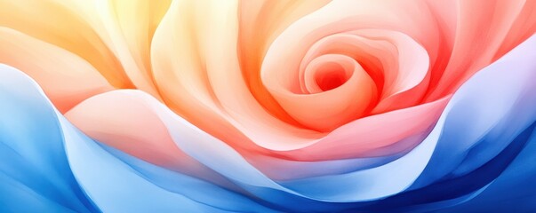 A vibrant, abstract representation of a rose, featuring soft gradients of pink, orange, and blue, creating a visually soothing effect.