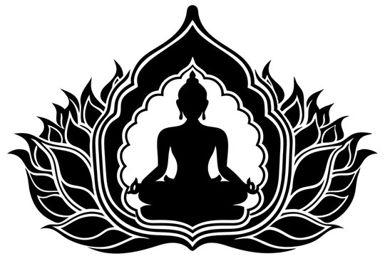 black buddha meditating in lotus flower clip art preview