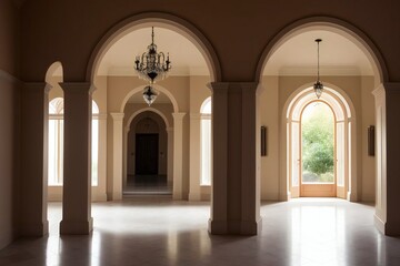Sunlit beige hallway