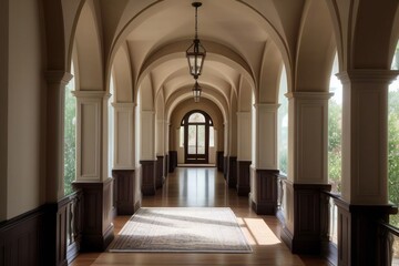Sunlit beige hallway