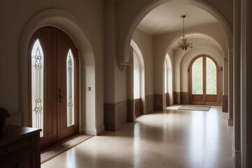 Sunlit beige hallway