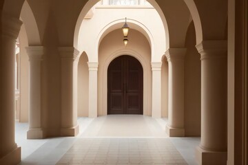 Sunlit beige hallway