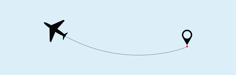  dotted route line the way airplane. Flying with a dashed line from the starting point and along the path  stock vector.