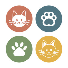 Cat icon set illustration four color