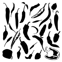 Pepper and paprika silhouette collection, Set of sweet and hot pepper silhouettes. Vector illustration