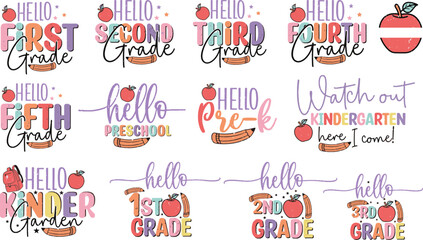 kindergarten and school children class text graphic vector illustration