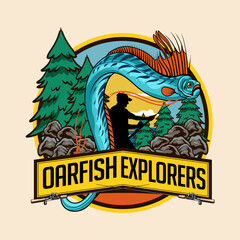 Oarfish Logo in Colorful Vector Cartoon Illustration for sticker badge emblem t-shirt banner invitation