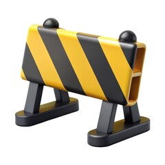 Construction barrier with stripes on white background
