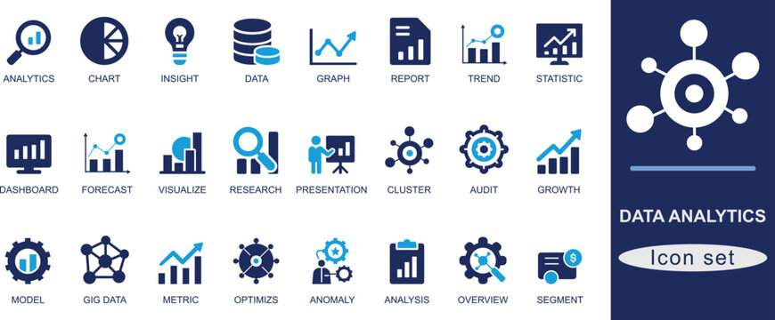 Data Analytics solid icon set.