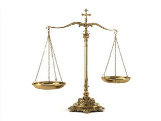 Golden scales of justice isolated on white background