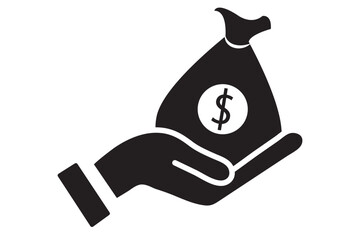 Hands with Dollar Icon. Hand holding money bag flat vector icon Design.