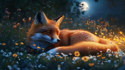 A fox resting on a fluffy cloud, dreamy soft minimal style