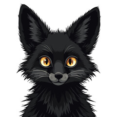 Cute cartoon black fox illustration on transparent background with mysterious mood and striking contrast
