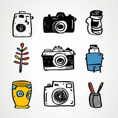 Hand Drawn Camera Icons  Photography Supplies  Doodle Art  Creative Illustration