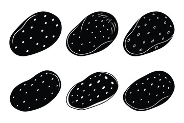 Potato Icon silhouette set for design. Black design with white background