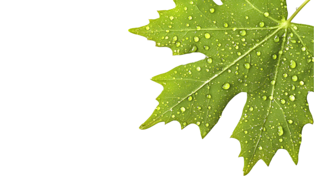 Close-up of a vibrant green leaf, detailed with water droplets