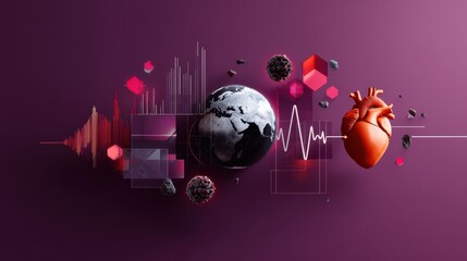 Fototapeta premium Global Healthcare Illustration Featuring Planet and Heart Concept with Abstract Elements