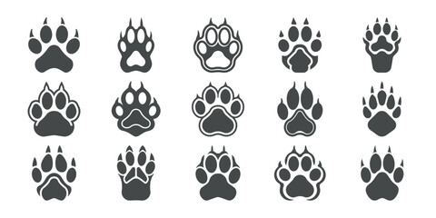 Pet Animal Footprint Vector Icons Collection with Cat and Dog Paw Prints, Silhouette Track Illustrations for Design Projects and Crafts

