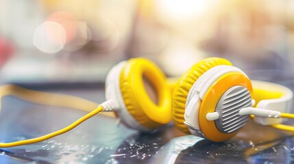 Vibrant yellow headphones showcase musical immersion and audio delight experience