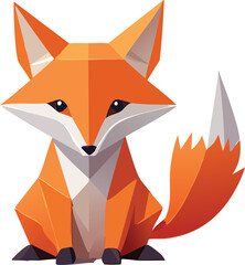 an adorable orange origami fox , minimal illustration style