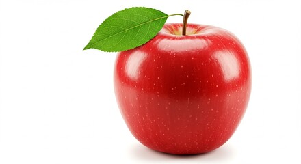 Red apple, with leaf, isolated, white background, hyper-realistic
