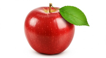 Red apple, with leaf, isolated, white background, hyper-realistic

