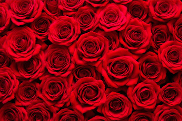 large group of red roses are arranged in a circle © He