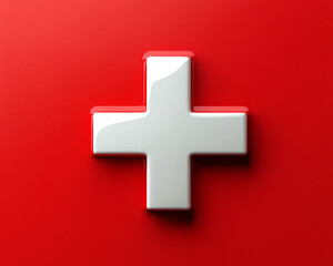 Obraz premium A modern interpretation of a medical cross symbol on a vibrant red background, representing health and safety.