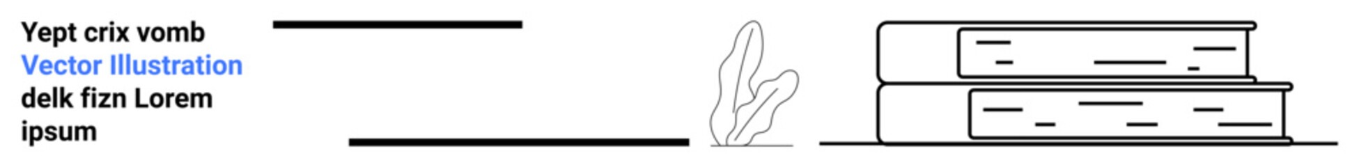 Two books stacked beside a minimalist plant illustration and text placeholders. Ideal for education, reading, knowledge, study, learning, minimalistic designs, and a simple landing page