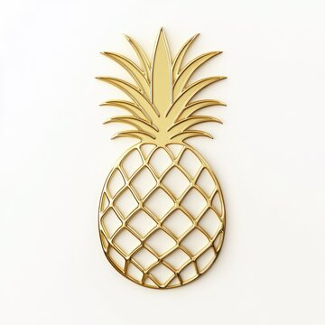 Gold Pineapple Decor Isolated White Background