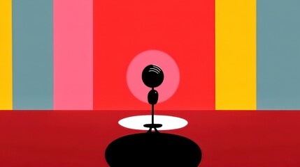 Abstract Microphone Illustration  Minimalist Red  Teal  Yellow Background