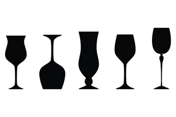 Alcohol Glass Silhouette Set Wine Cocktail Glass Icons Collection