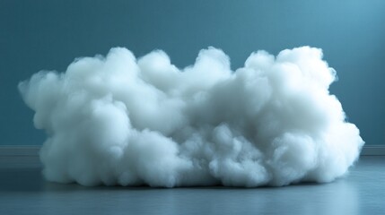 Fluffy white cloud resting on a floor against a teal wall