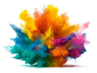 Obraz premium cloud of color powder mid-explosion, isolated on plain white background, Holi festival style, motion freeze, vibrant burst