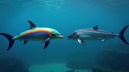 Fototapeta premium Celebrating world tuna day a colorful encounter of tuna species in the ocean depths