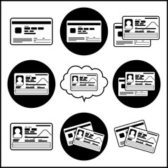 次期マイナンバーカード（個人番号カード）表裏両面のイラスト　ベクター白黒アイコン　新デザインセット