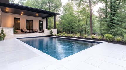 Modern home backyard pool area
