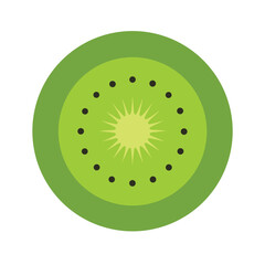 Fototapeta premium Round kiwi slice with green flesh and seeds isolated on white background