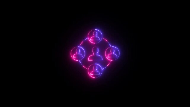 Glowing line Team Connection with Central Manager Icon animation. Neon Business Network with Team Leader Highlight video.